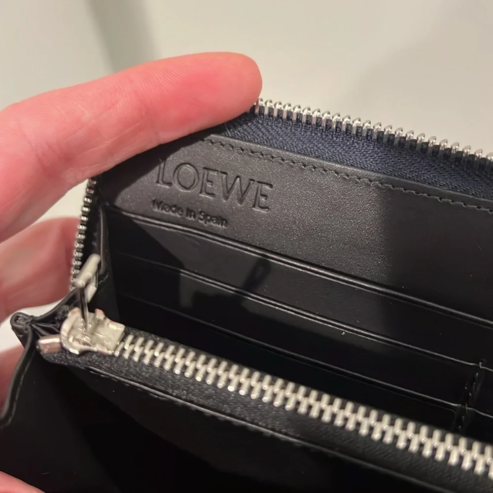 NWT Loewe Anagram-embossed Zip-around Leather Wallet In Navy Blue